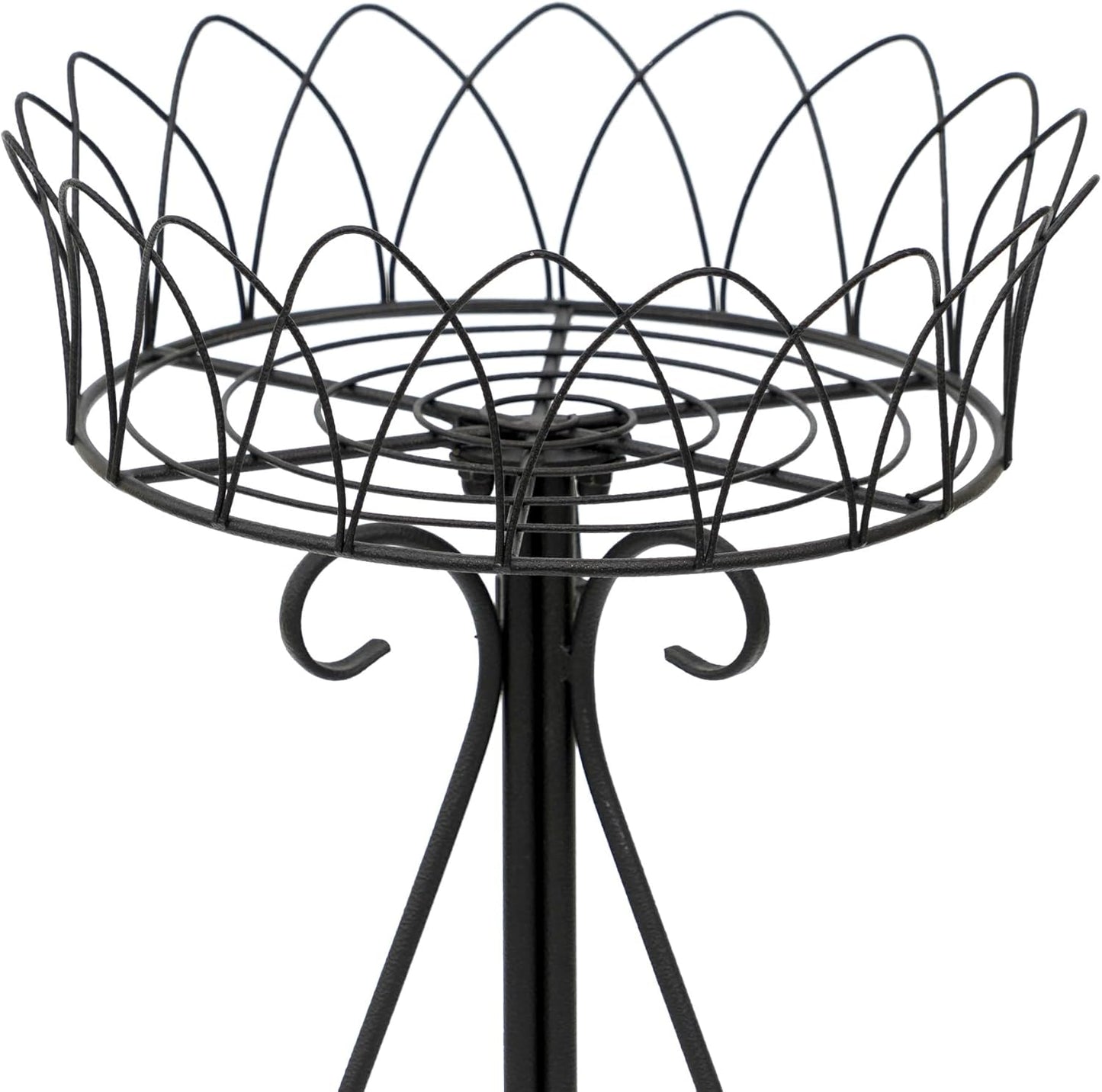 Black Round Low Plant Stand Single Pot Holder, Antique French Pedestal with Cutout Patterns, Compact Garden Decor for Cactus Ferns Plant Holder