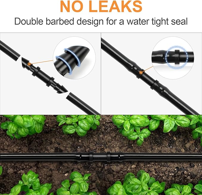 60 Pieces 1/4" Drip Irrigation Coupling Fittings:Drip Line Double Barbed Coupler Connectors for 1/4 Inch Irrigation Tubing Quick Connect 1/4'' Coupler with Sharp End for Drip Irrigation System