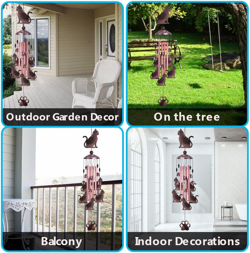 Cats Wind Chimes Outdoor/Indoor Decor - 36 Inch Metal Musical Wind Bells, Mobile Romantic Kitten Wind Catcher, Outdoor Cats Wind Chimes Gifts for Mom, Home, Balcony, Trees, Festival Garden Decoration