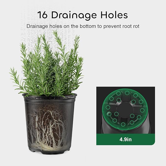 GROWNEER 24 Pack 6 Inch 1 Gallon Plant Pots with Drainage for Plants Flexible Nursery Pot Flower Pots Hole and Saucer Modern Plant Container for Indoor Outdoor(Black)