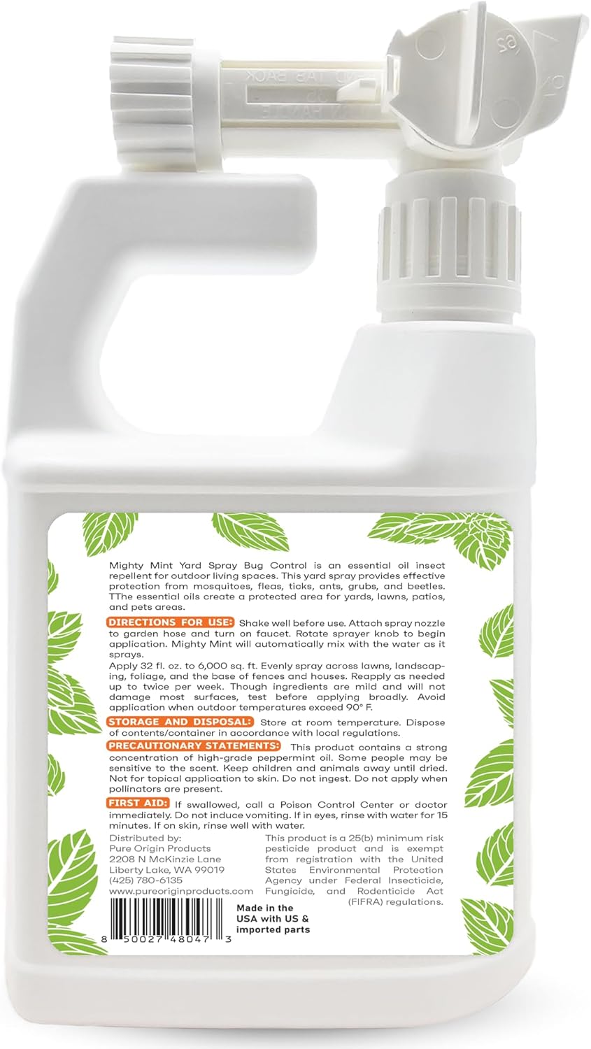 Mighty Mint Peppermint Oil Lawn & Yard Bug Control Spray – Natural Outdoor Pest Repellent for Fleas, Ticks, Mosquitoes, Ants, and More – Plant-Based, Extra-Strength Formula – 32 oz