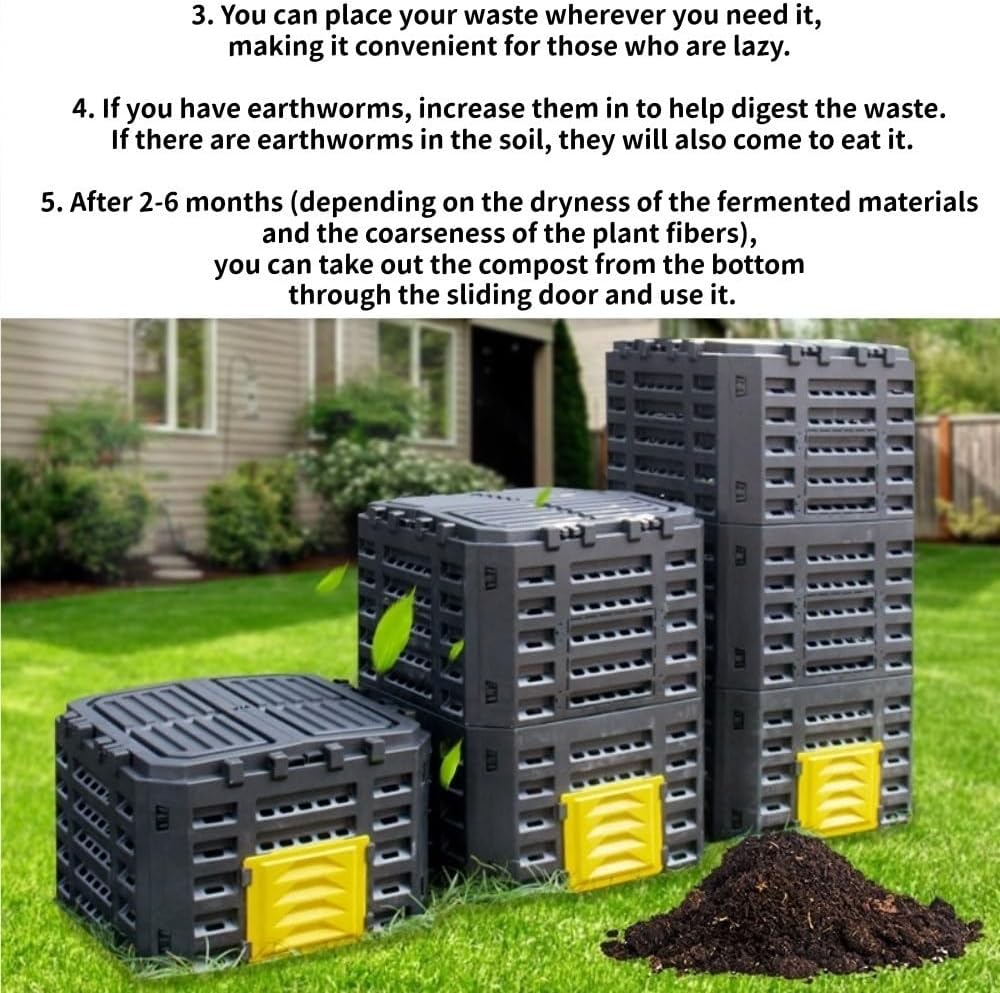 Plastic Outdoor Compost Bin, Fertilizer Fermentation Box, Garbage Compost Bin Suitable for Kitchen, Yard and Courtyard(Black)