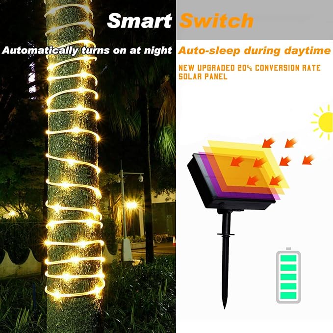 Solar Rope Light 3 Pack 39 FT 100 LEDs IP65 Waterproof Outdoor LED Solar Outdoor Lights for Party Garden Yard Home Wedding Christmas Halloween Holiday Tree Decoration Lighting(3 Pack)