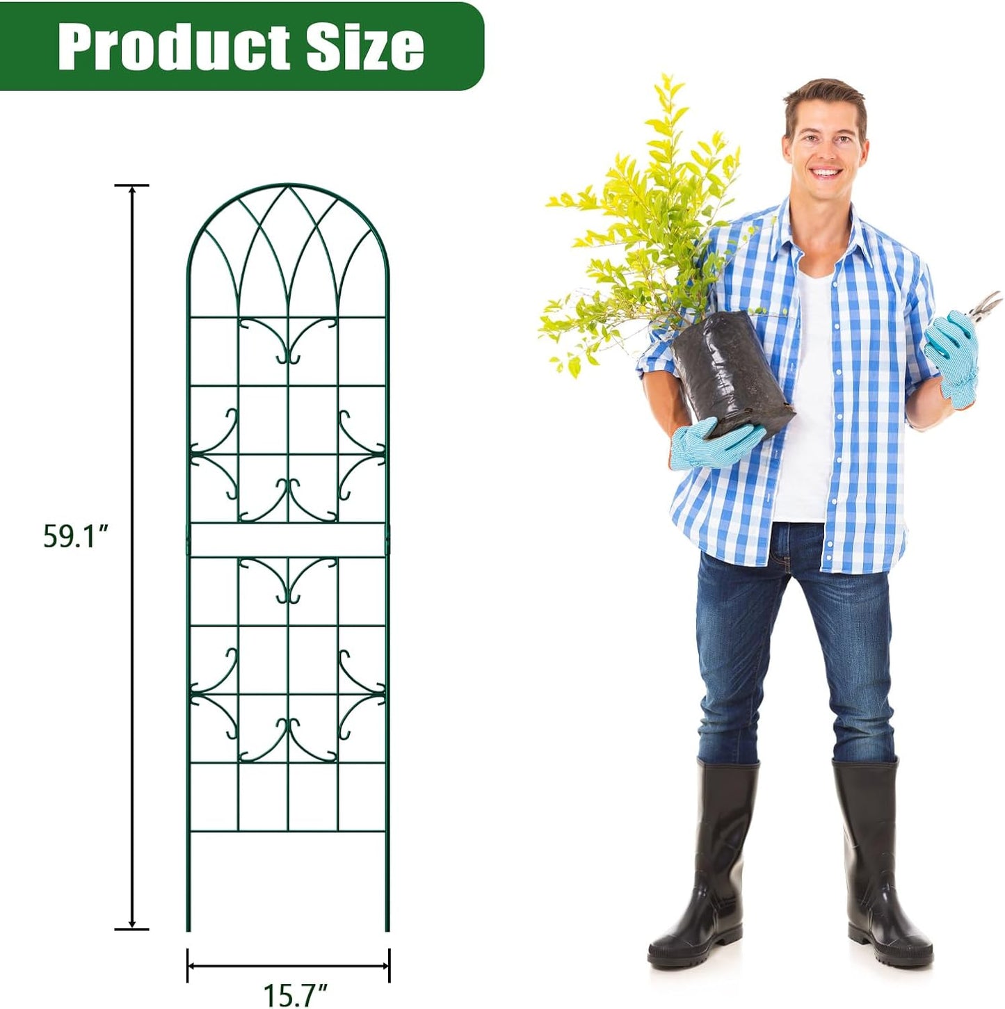 4 Pack Metal Garden Trellis for Climbing Plants,Green Metal Garden Trellis for Vines Plant Rose Vegetable Support,Large Decorative Outdoor Trellis
