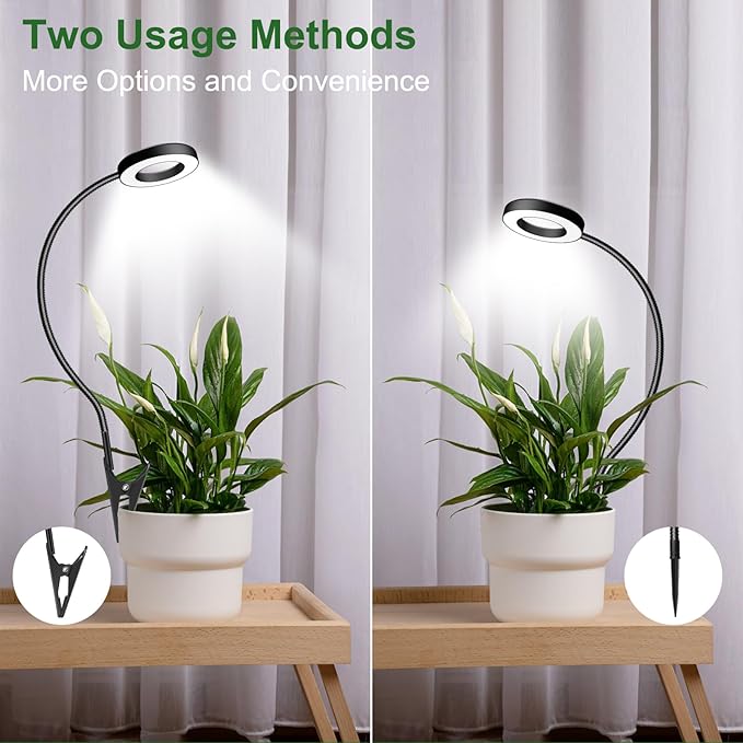 wolezek 2 in 1 Grow Lights for Indoor Plants, 3 Colors Plant Lights for Indoor Growing with 360ยฐ Gooseneck, 48 LEDs Full Spectrum Plant Grow Lights Indoor, 6/12/16H Timer, 5 Brightness, Black 3 Pack