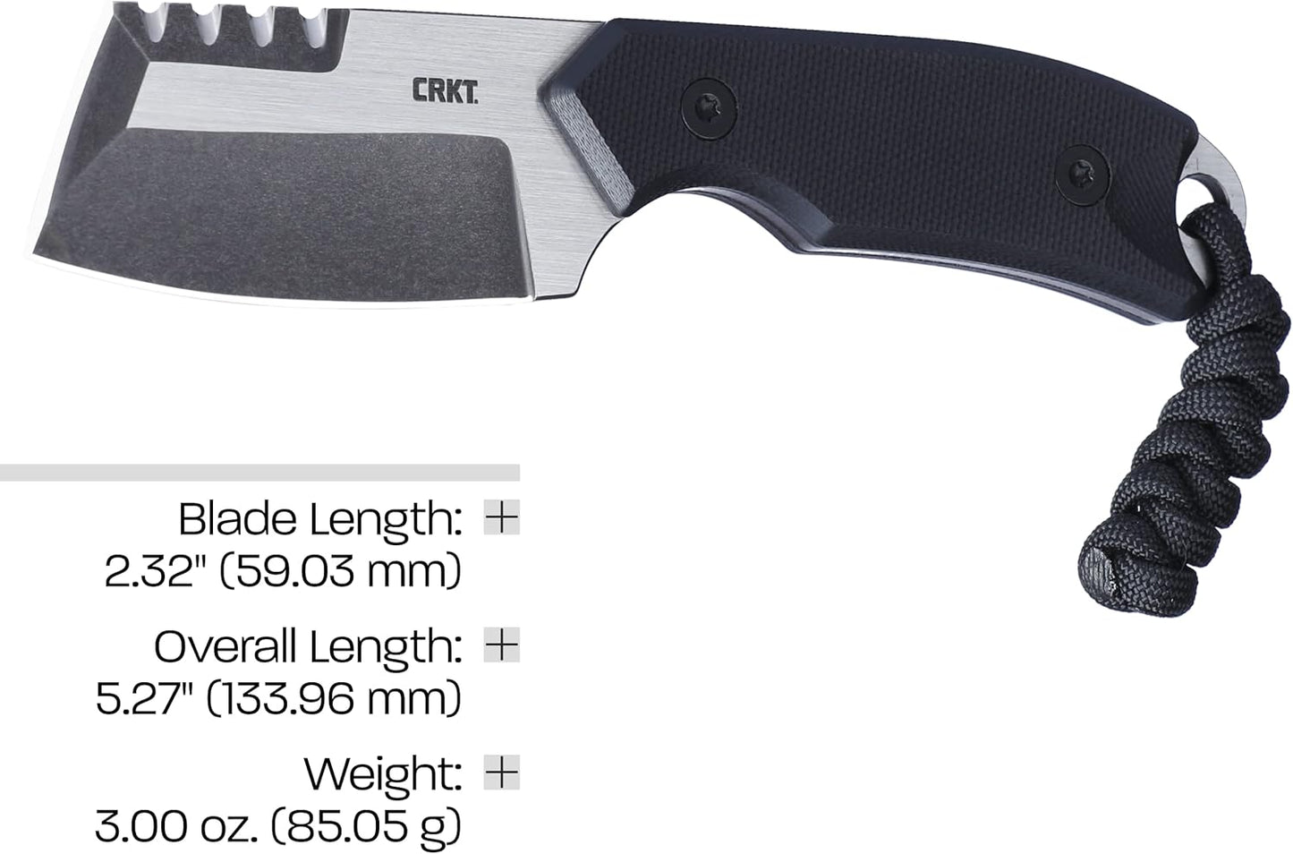 CRKT Razel Compact Fixed Blade Knife: Everyday Carry Plain Edge, D2 Blade Steel with Veff Flat Top Serrations, G10 Handle w/Pocket Carry Sheath 4036,Black