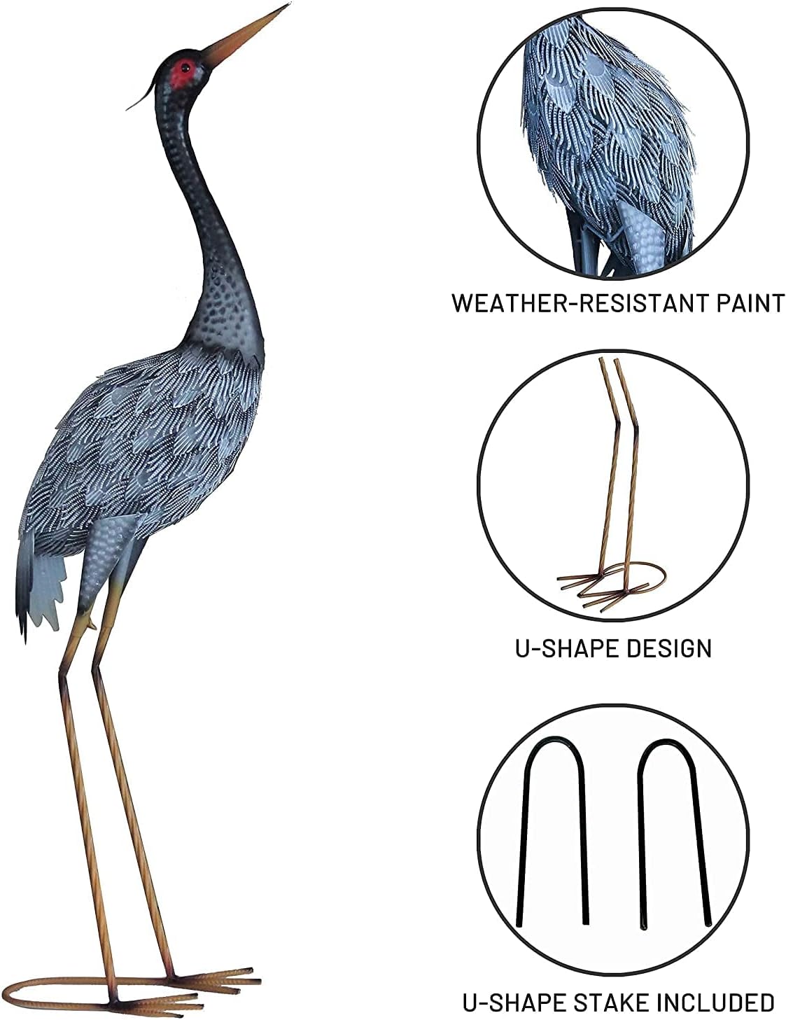 Crane Statue Garden Décor, Metal Heron Statue Yard Art for Outdoor Patio Lawn Backyard Pool Front Porch Deocr, Bird Garden Sculpture & Statues, Set of 2, Black and White