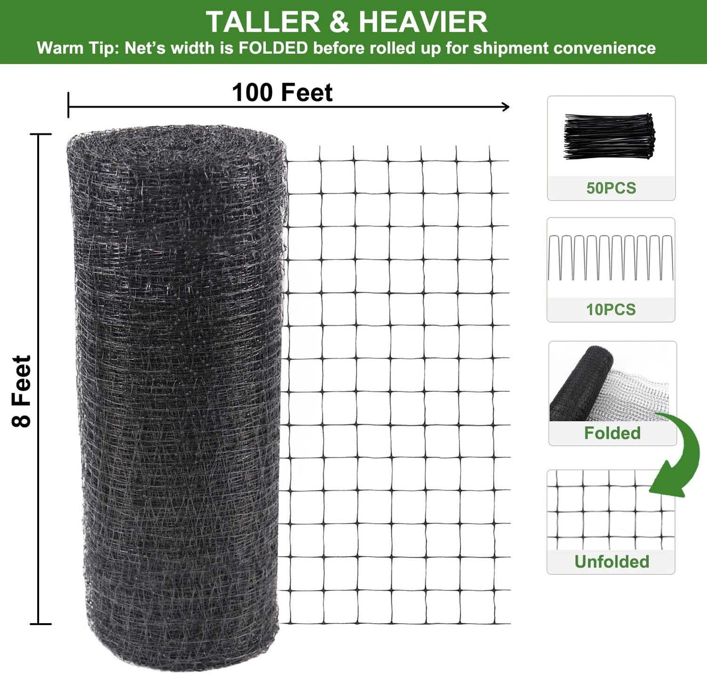Deer Netting Fence, 8ft x 100ft Bird Netting Heavy Duty Garden Netting for Garden Protection Fruit Trees Vegetable Plants Against Birds, Deer and Other Animals