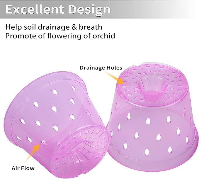 Orchid Pot, 6.7 Inch 8 Pack Orchid Pots with Holes and Saucers,Plastic Orchid Planter - Rose Quartz