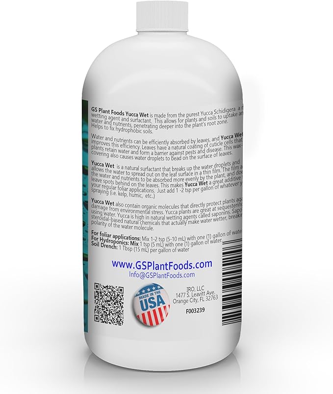 Yucca Wet, Liquid Yucca Extract- Organic wetting Agent and surfactant, Now in 32 oz Concentrate