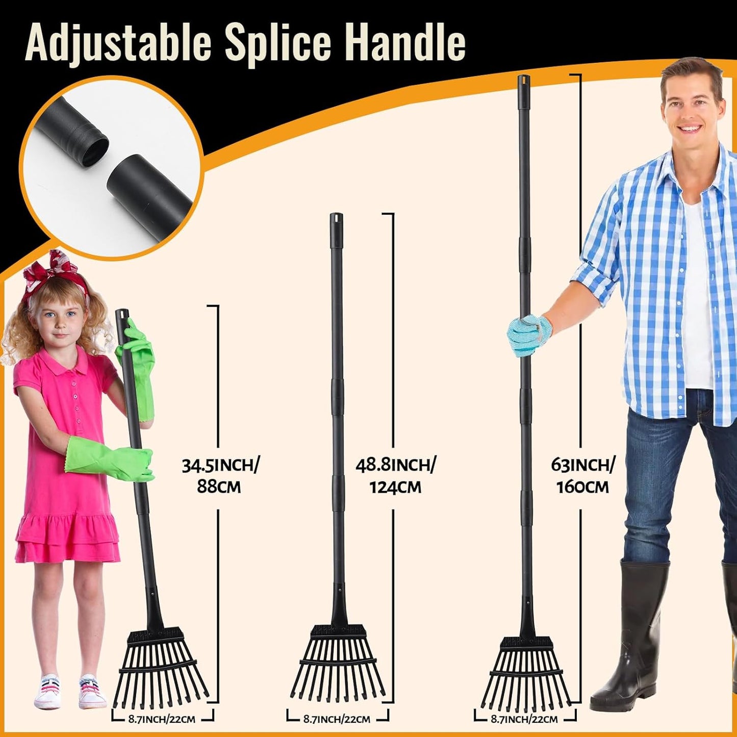 Small Garden Rake for Leaves,11 Tines Heavy Duty Metal Yard Hand Rake with 63in Adjustable Handle,Ideal Leaf Scoops Gardening Tool for Gathering Leaves,Shrub,Poop,Leveling Grass,Garden Flower Bed,Yard
