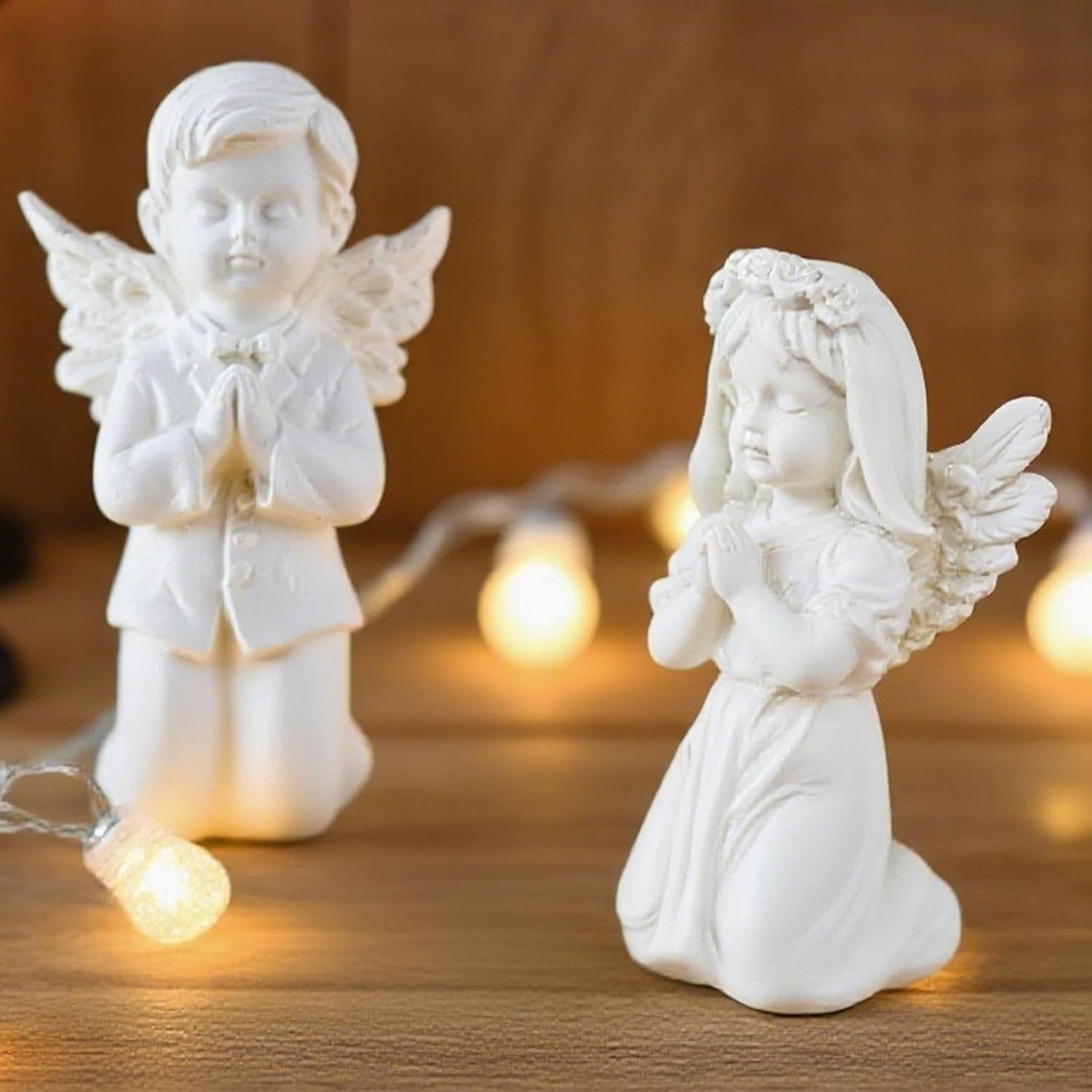 White Kneeling Praying Angel Statues, Handmade Resin Craft Home Decor, Indoor & Outdoor Angel Ornaments, Wedding Table Decor, Ideal Blessing Gift for Parents and Friends