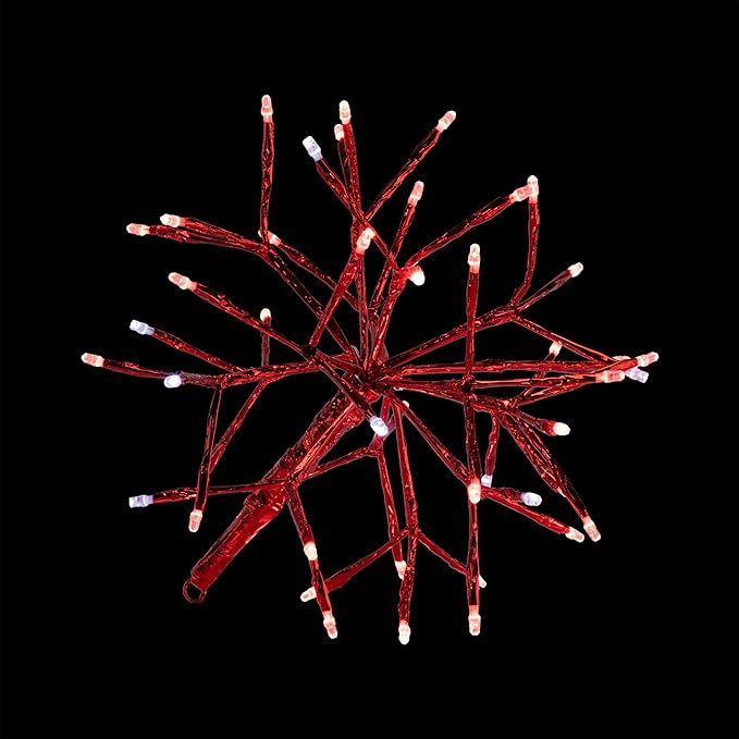 Alpine Corporation 10" H Indoor Christmas Twig 3D Hanging Snowflake Ornament with LED Lights, Red, Christmas Decoration
