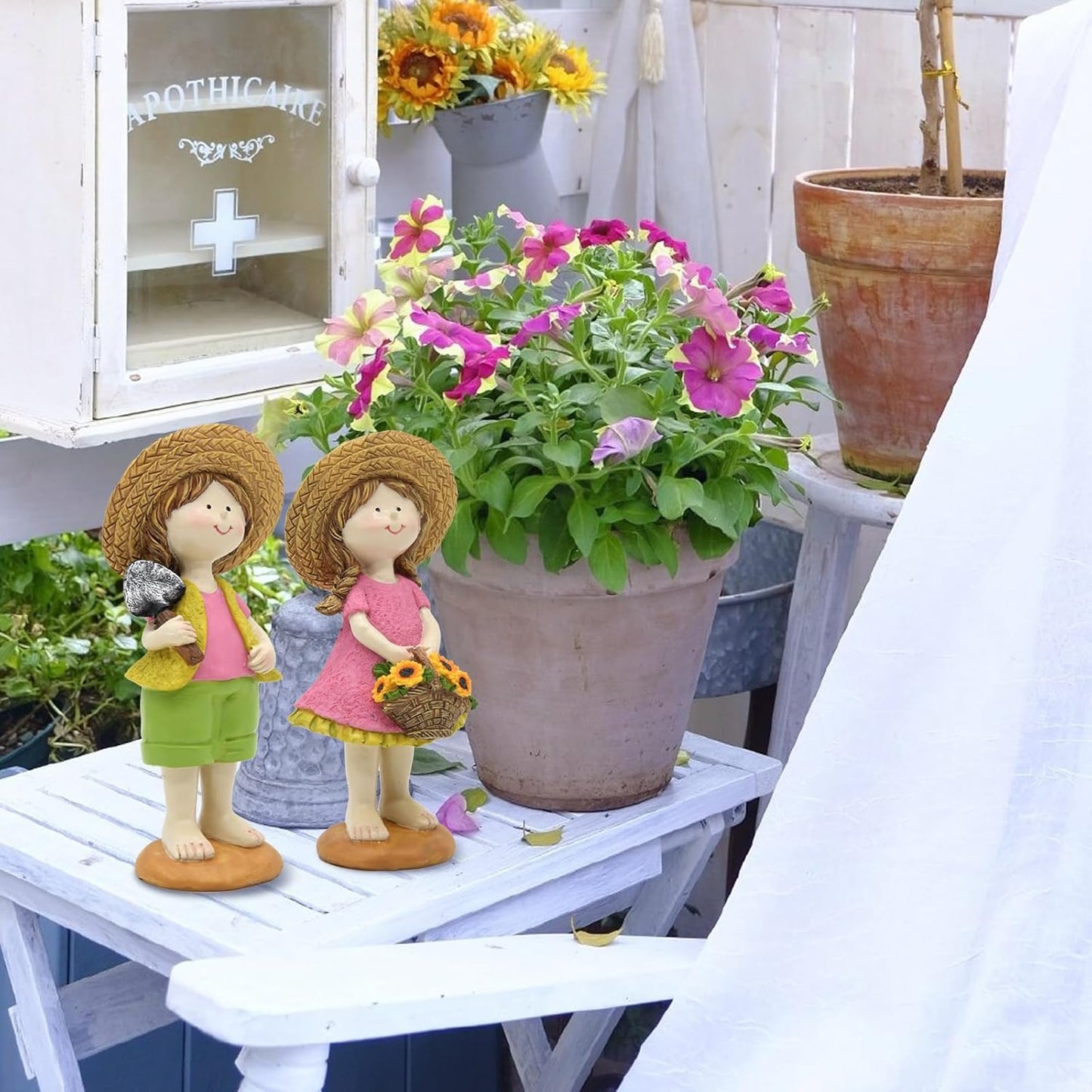 Spring Fairy Garden Figurines, Resin Summer Sunflower Garden Statue Set - H9inch Miniature Figurines Decor Indoor & Outdoor, Summer Decorations for Home, Yard, Patio Decor