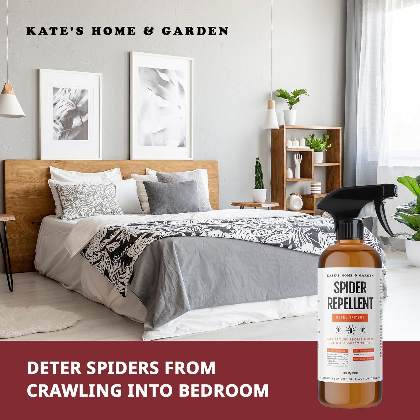 Kate's Home & Garden Spider Repellent Indoor. All Natural Peppermint Oil Spray for Spiders & Outdoor (16oz, Non Toxic Pesticide & Insecticide, Pet Safe)