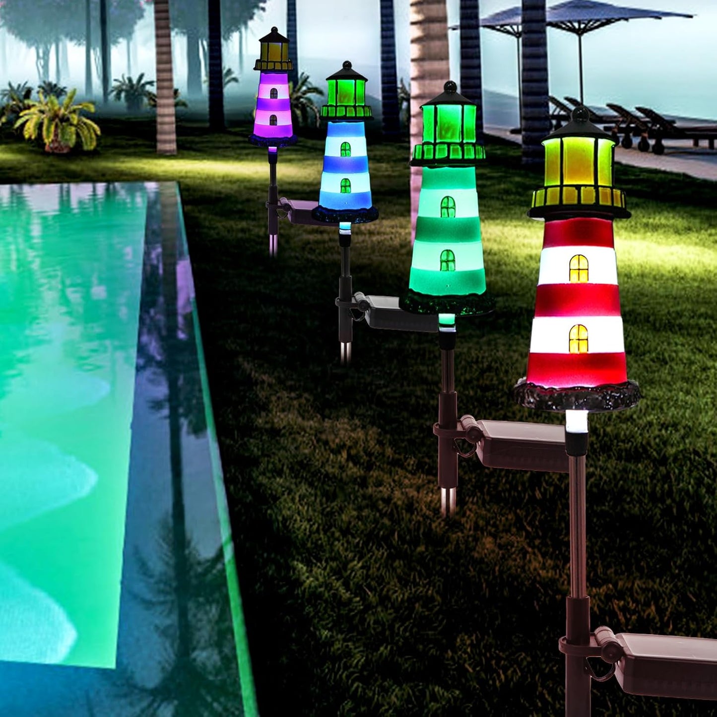 Solar Powered Waterproof Garden Lights 4 Pack – Lighthouse Design for Outdoor Garden Lighting, Backyard Decorations & DIY Backyard Patio, Must-Have for Patio Lovers