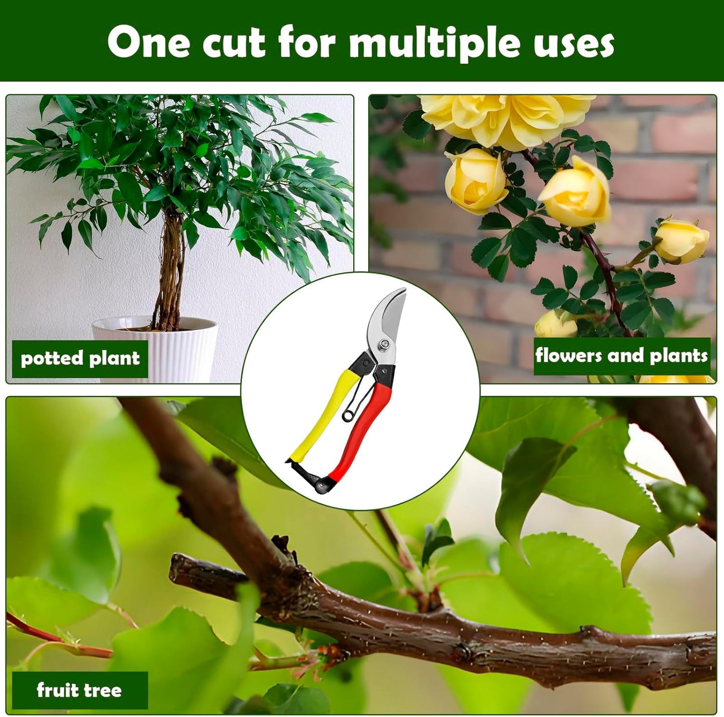 Pruning Shears for Gardening, 8-Inch Bypass Garden Shears with Sharp Steel Blade, Lightweight Garden Scissors with Spring and Lock for Trimming Branches, Flowers, Bonsai