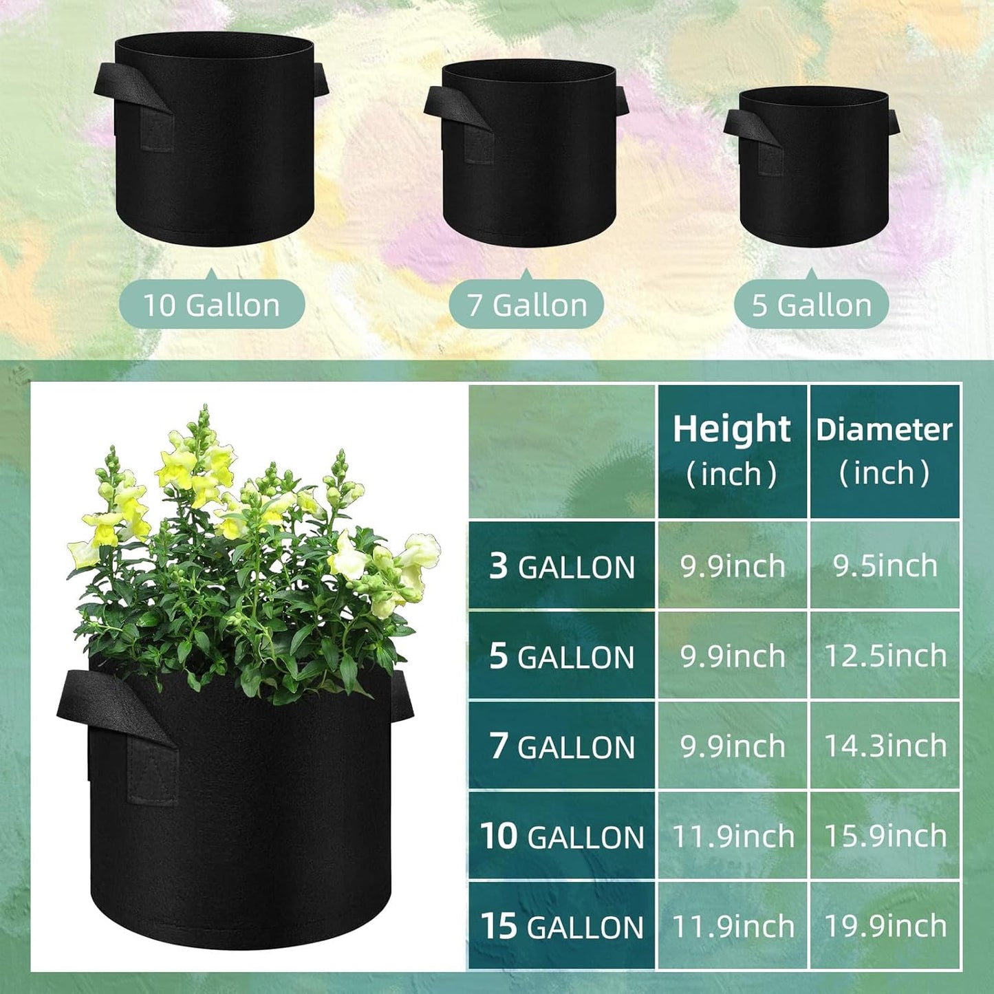 200 Pack 7 Gallons Grow Bags, Non-Woven Fabric Pots Plant Bags, Plant Grow Bags with Handles, Garden Plant Bags for Potatoes, Carrots, Tomatoes and Other Vegetable,Fruits