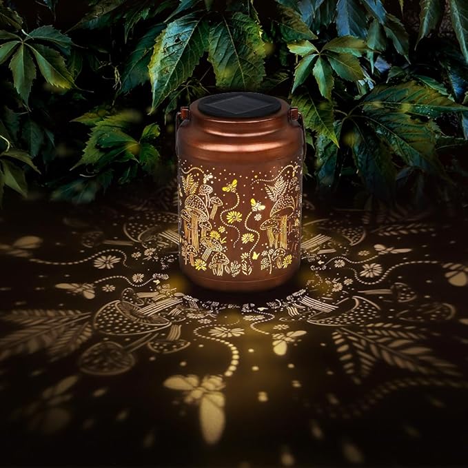 Mushroom Solar Lanterns Outdoor Waterproof Hanging Solar Lights Gifts for Women Mom Metal LED Decorative Lantern for Yard Patio Pathway,Porch,Landscape,Lawn Garden Decor for Outside