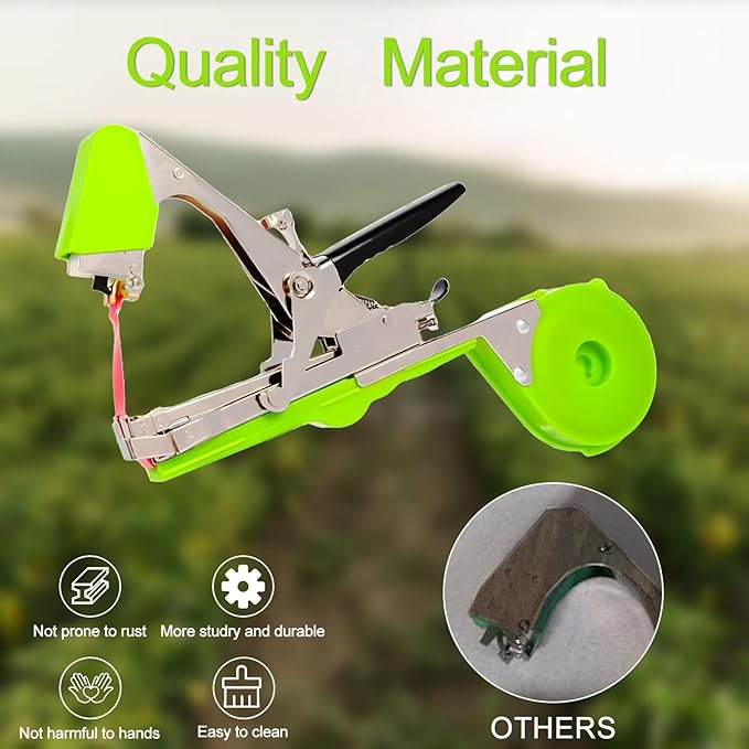 Plant Tying Machine - Efficient Gardening Tool with Green Tape and Plant Tape Gun for Quick and Easy Vining of Tomatoes Peppers Cucumbers and More(Green)