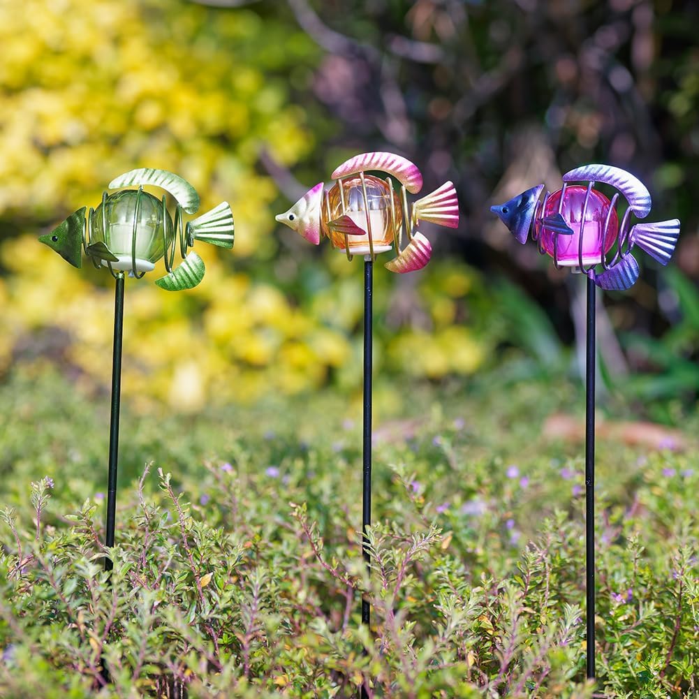 Outdoor Garden Solar Lights,3Pack Decorative Solar Lights for Garden Decor, Tropical Fish Backyard Decor,Led Solar Lights with Stakes for Yard Landscape Patio(21.3''H)