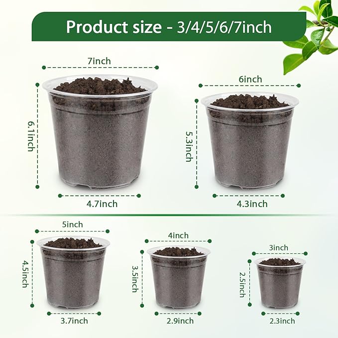 RAOOKIF 35 Pcs Clear Nursery Pots for Plants, 7/6/5/4/3 Inch Clear Plant Pots with Drainage Holes, Seed Starter Plastic Pots for Plants, Flower, Herb, Bonsai, Succulent, Vegetable