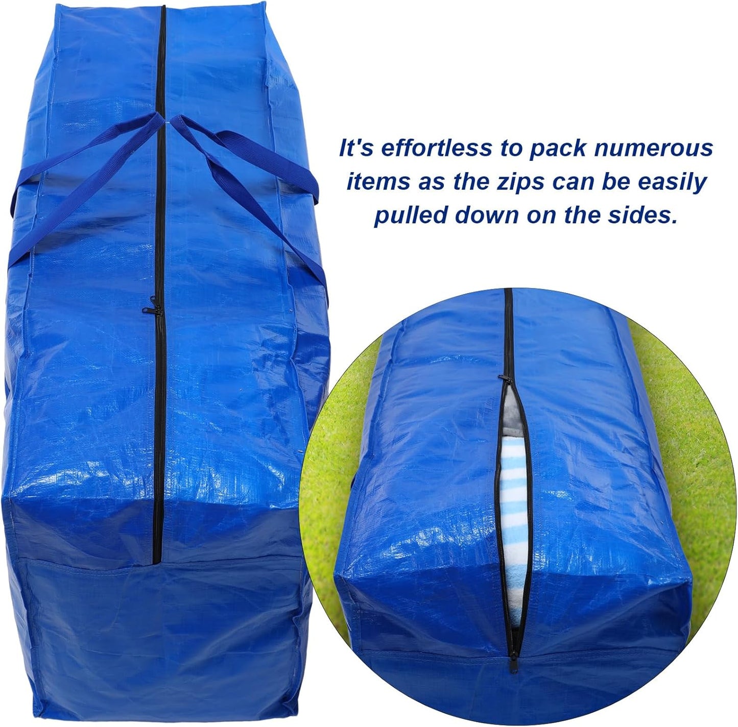 6 Pcs 66 Gallon Large Moving Bags with Zipper and Handles Foldable Storage Duffle Bags Heavy Duty Extra Large Totes for College Dorm Travel Clothes Blankets Bedding Moving (Blue)