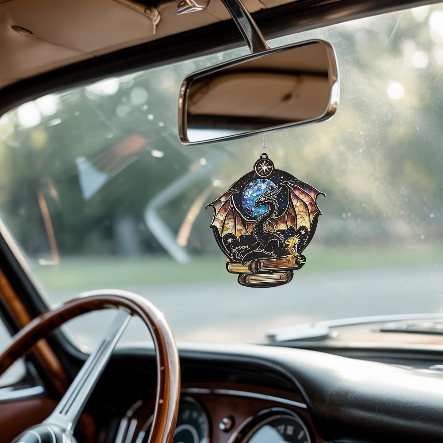 Dragon and Book Acrylic Suncatcher Stained Glass Effect Bookworm Window Car Hanging Christmas Ornament Indoor Outdoor Decor Garden Bookish Sun Catcher Book Lover for Women Mom Grandma