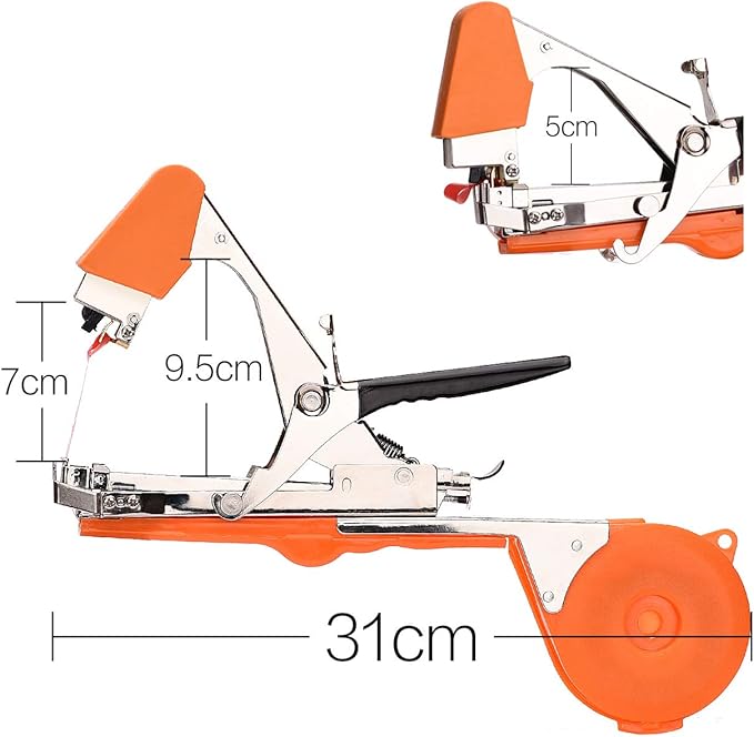FUNTECK Plant Tying Machine to Tie Tomatoes Peppers and Cucumbers Quickly and Easily, Great for Gardeners Farmers, Including Spare Parts, Tapes and Staples, Orange