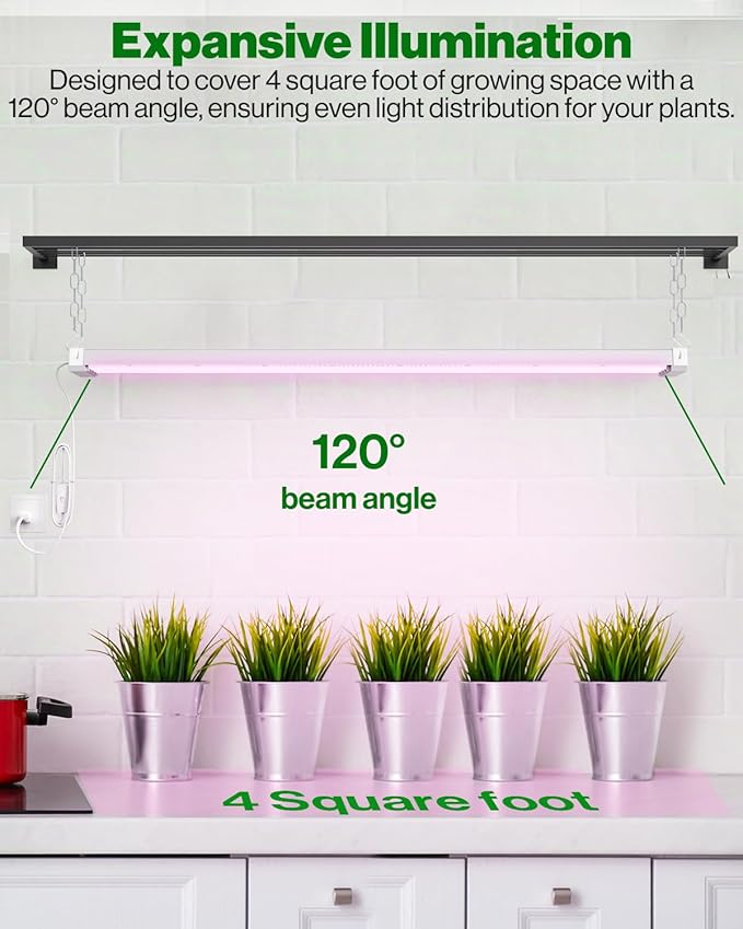 Sunco 6 Pack Grow Lights for Indoor Plants LED, 4FT Grow Light for Greenhouse, 80W, Full Spectrum, Integrated Suspended Fixture, Linkable, Plug in, for Seedlings, Vegetables, Flowers.