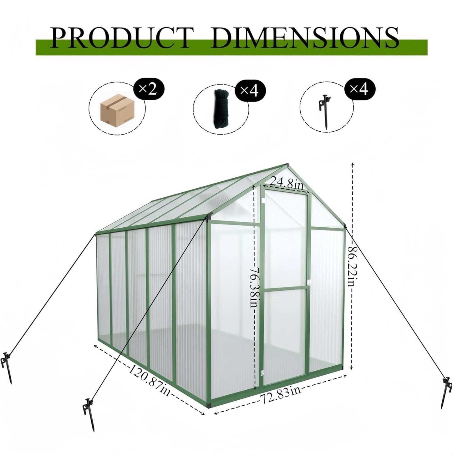 72*72in Greenhouse for Outdoors, Polycarbonate Greenhouse with Stronger Wind Protection and Roof Vent, Walk-in Large Aluminum Sunroom Winter Proof, Green