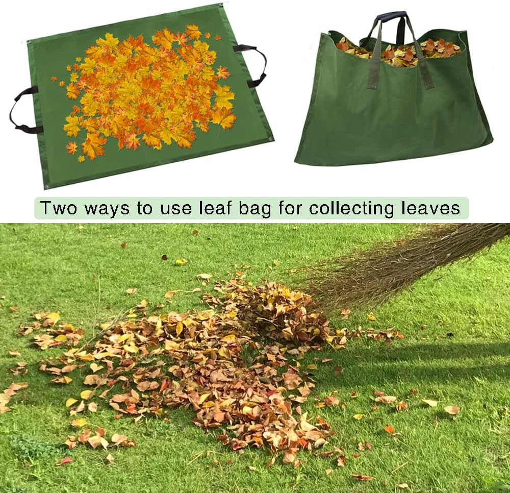 Leaf Bag for Collecting Leaves Reusable Garden Yard Waterproof 2 IN 1 Leaf Tarp Waste Bags Trash Canvas Heavy Duty Storage Lawn Container Collapsible with Handles for Collecting Leaves