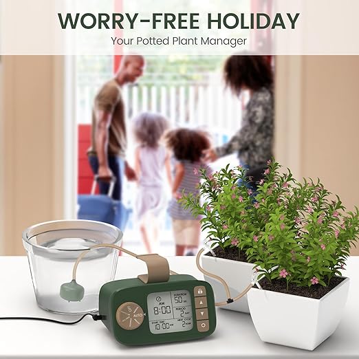 Automatic Watering System for 15 Potted Plants, DIY Plant Watering Devices,Drip Irrigation System with 30-Day Programmable Water Timer, LED Display and Power Supply