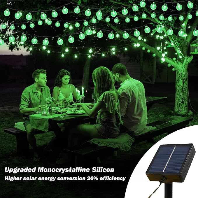 Solar Lights Outdoor Waterproof, 2 Pack Total 120LED 72FT Solar String Lights for Outside w/ 8 Modes, Outdoor String Lights Crystal Globe Patio Lights for Garden Yard Party Decor (Green)