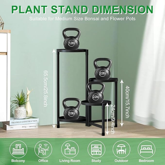 Metal Plant Stand Indoor Outdoor,4 Tier Tall Black Flower Stand Waterproof Plant Holder,Folding Design Corner Plant Rack for Patio Living Room Balcony Office