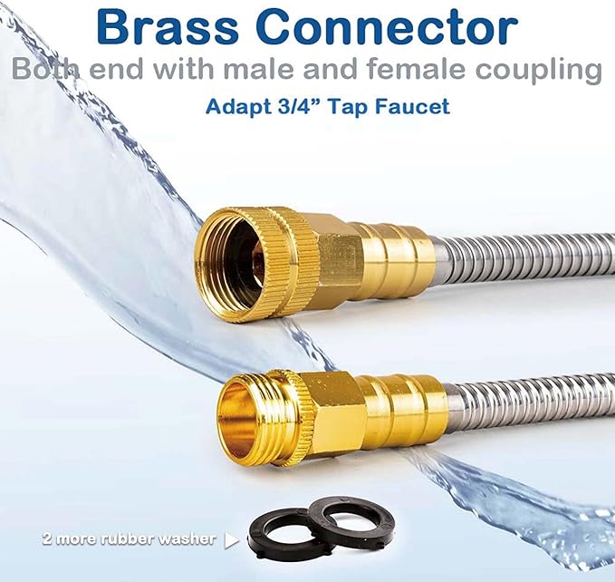 Stainless Steel Garden Hose: Durable Quality Metal with High-pressure Water Output for Gardeners(20FT)