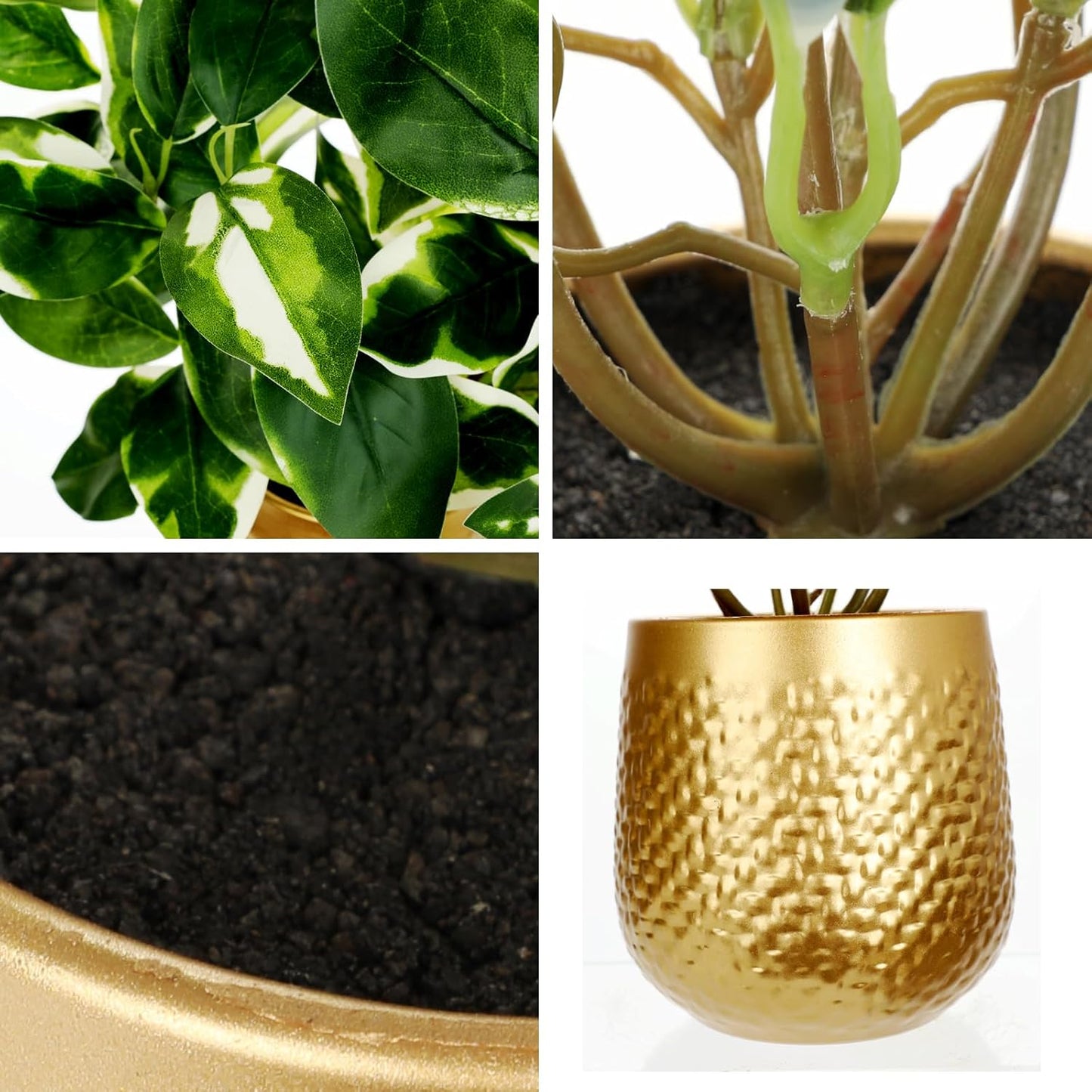 Oairse Articicial Plants Indoor Small Fake Plants in Pots Faux Pothos N‘ Joy Potted Plant Fake Indoor Plants with Gold Pots for Bathroom Living Room Office Desk Shelves