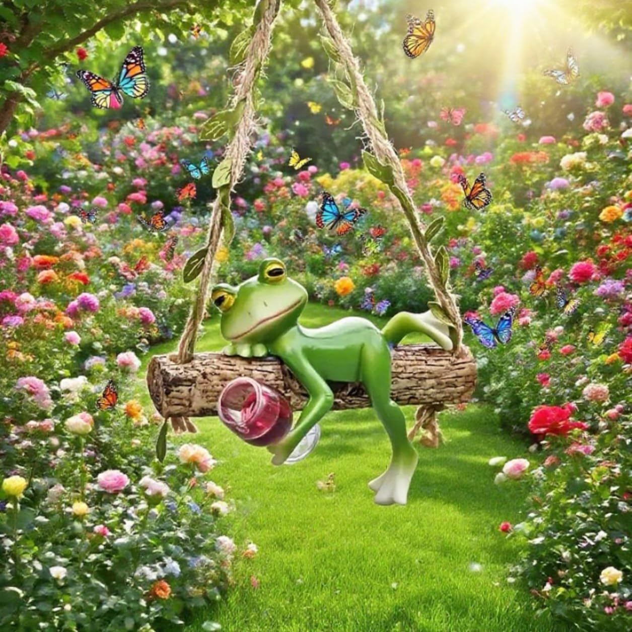 Garden Swing Frog, Suitable for Decorating Balconies, Gardens, and Flower pots. Seasonal Decorations and Unique Designs Make it Perfect