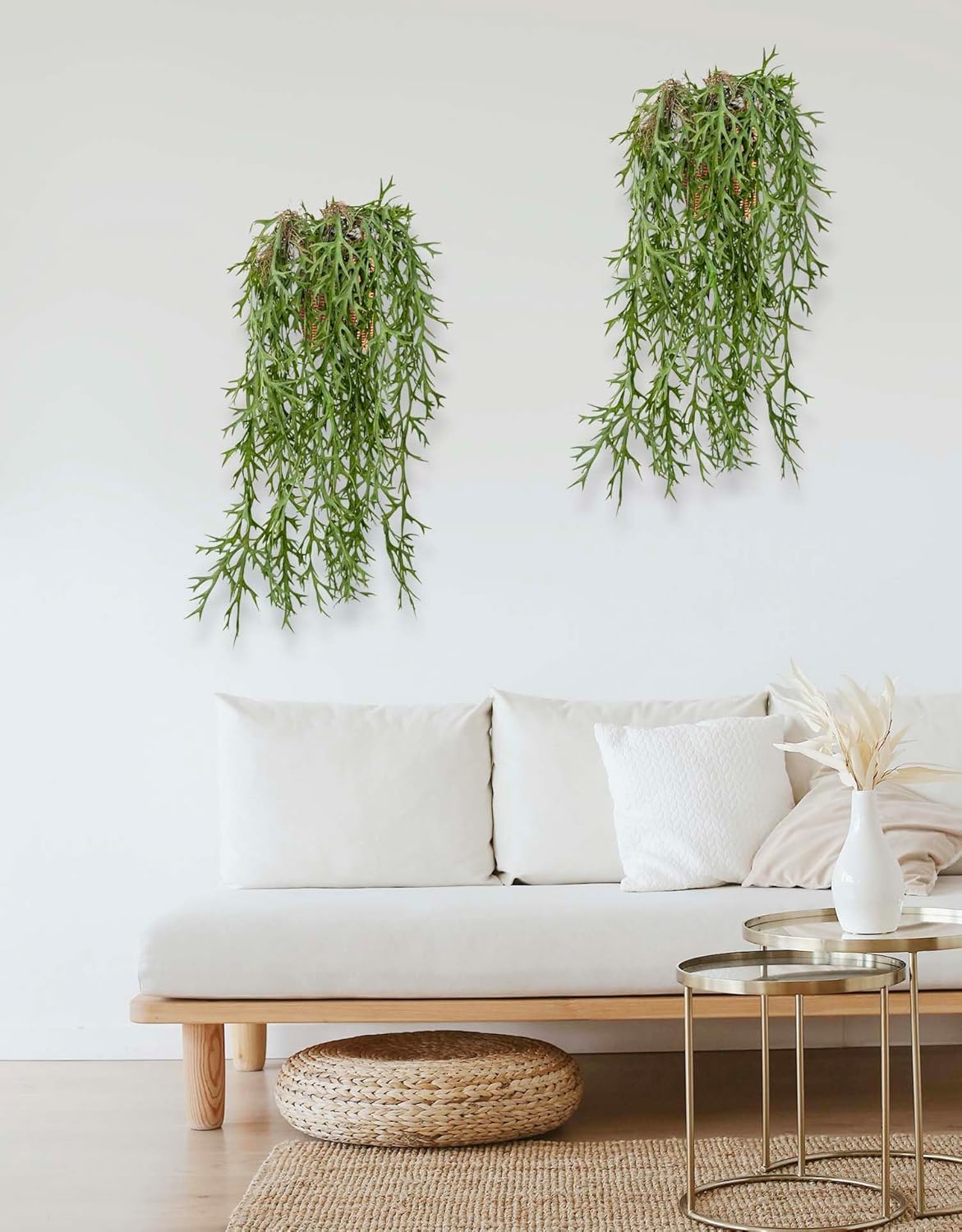 3 Fake Hanging Plants of Lambs Ear Stems with Roots, 47.24 inch Faux Hanging Greenery Plastic Plants for Party Home Office Farmhouse Greenery Wall, Ceiling, Bathroom, Porch Spring Decor