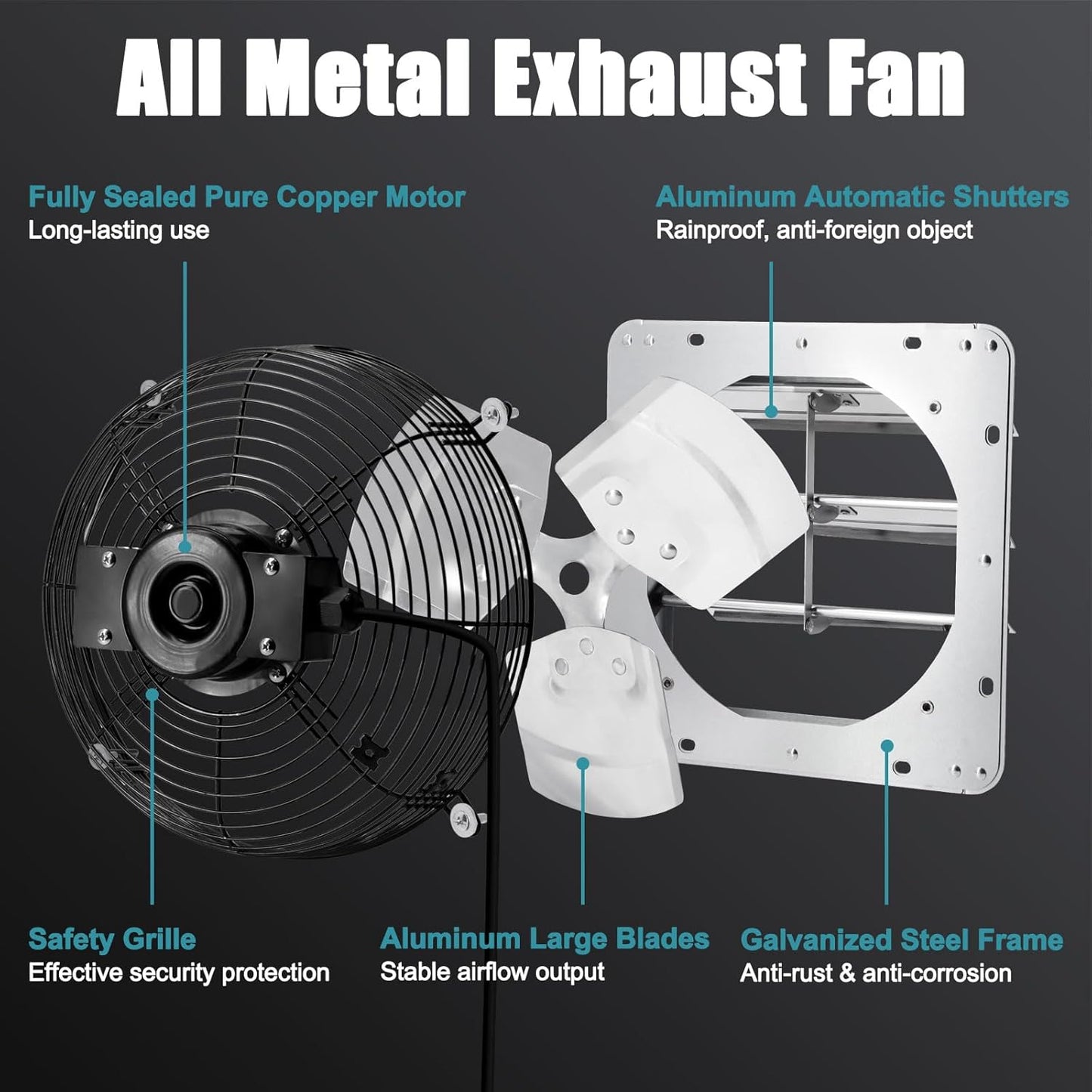 Criditpid 7 Inch Shutter Exhaust Fan, Garage Exhaust, Wall Exhaust Fan with ON/OFF Switch for Gable, Shed, Garage, Basement, Greenhouse, Kitchen, Attic, Chicken Coop Ventilation, 760 CFM, 1600 RPM.