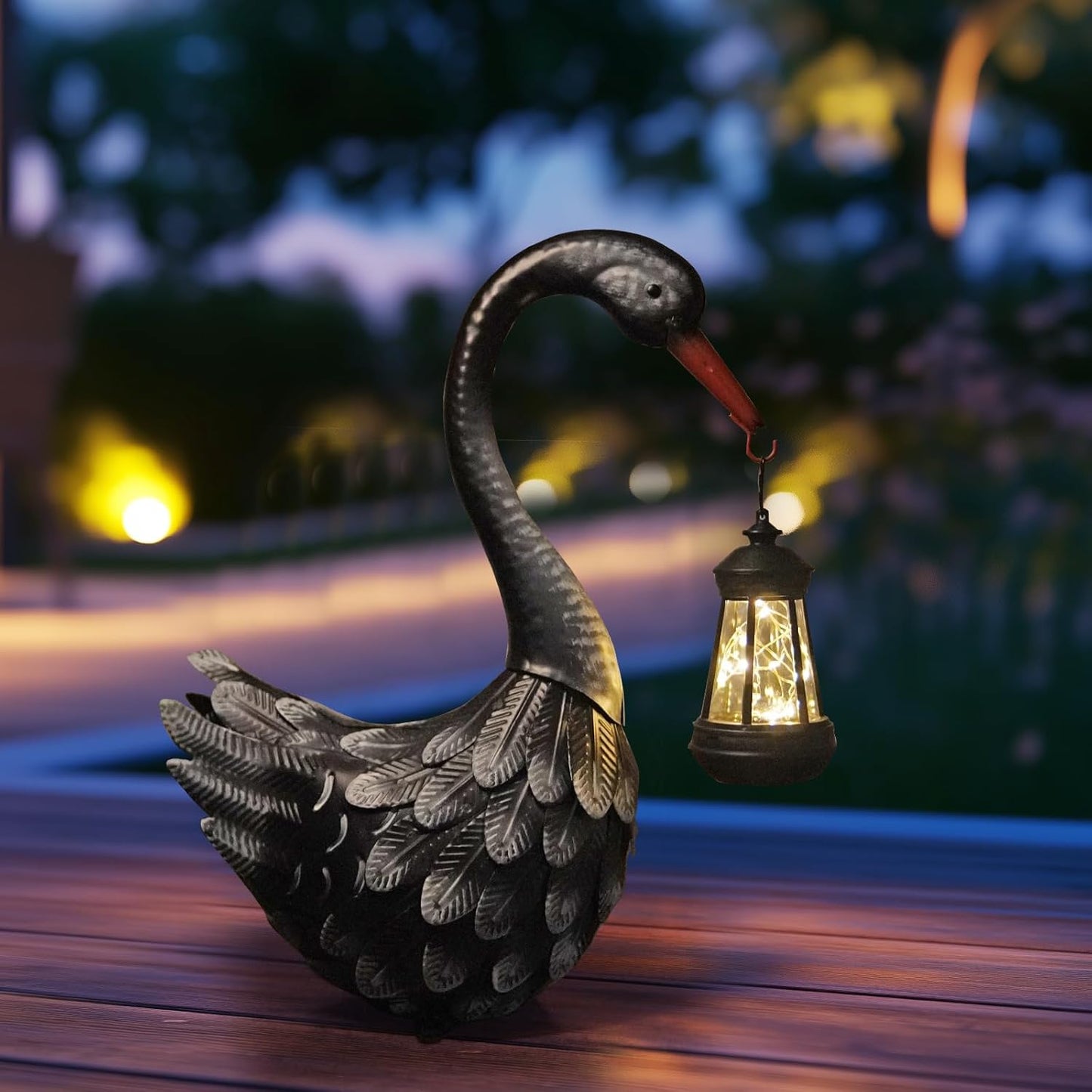 HONGLAND Solar Garden Statue Outdoor Swan Decor Bird Decor Lawn Ornament for Backyard Patio Porch Poolside(Black)
