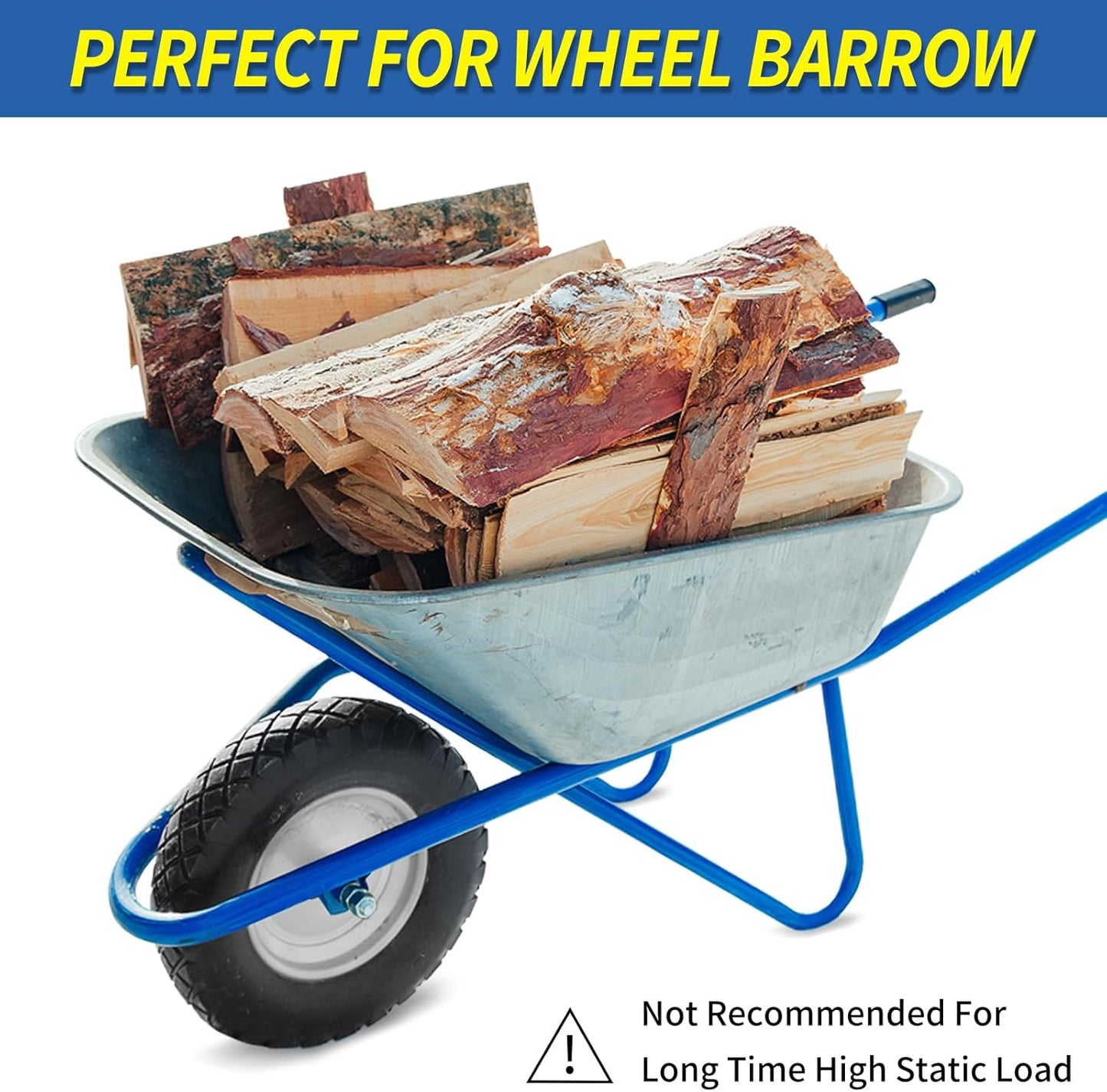 4.80/4.00-8" Wheelbarrow Tire, 16" Flat-Free Solid Tire and Wheel, 3-6" Centered Hub, 5/8" & 3/4" Bearing, For Broadcast Spreader Garden Wagon Cart Trolley Dolly (1 Pack)