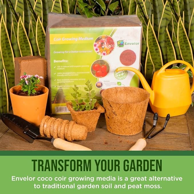 Coco Coir for Plants 3-Pack Envelor 2.4 Gallons Compressed Coconut Coir Bricks 10 lb. Organic Coconut Coir Bulk Low EC pH Balanced Natural Coco Peat for Indoor and Outdoor Gardening Potting Soil
