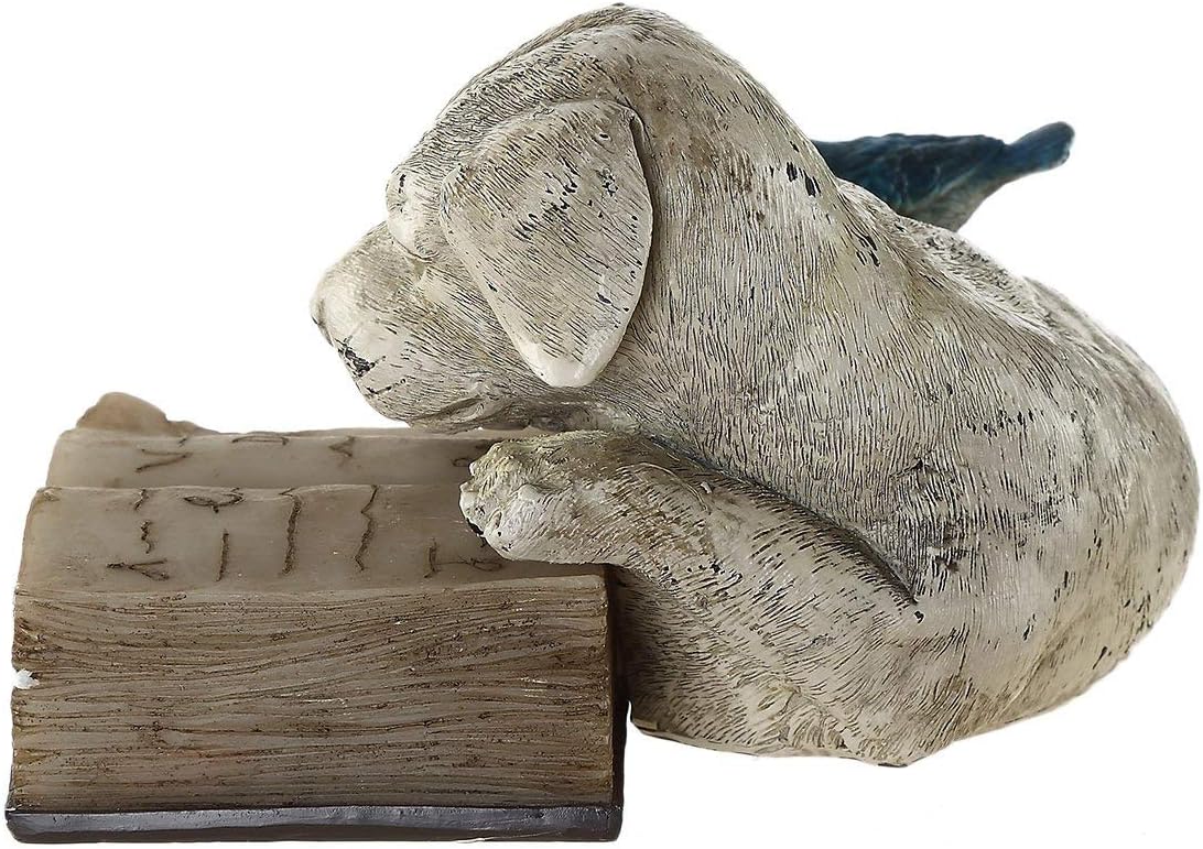 Topadorn Resin Dog Statue Solar Power Outdoor Statuary Cute Puppy for Garden Decoration, Dog Read a Book