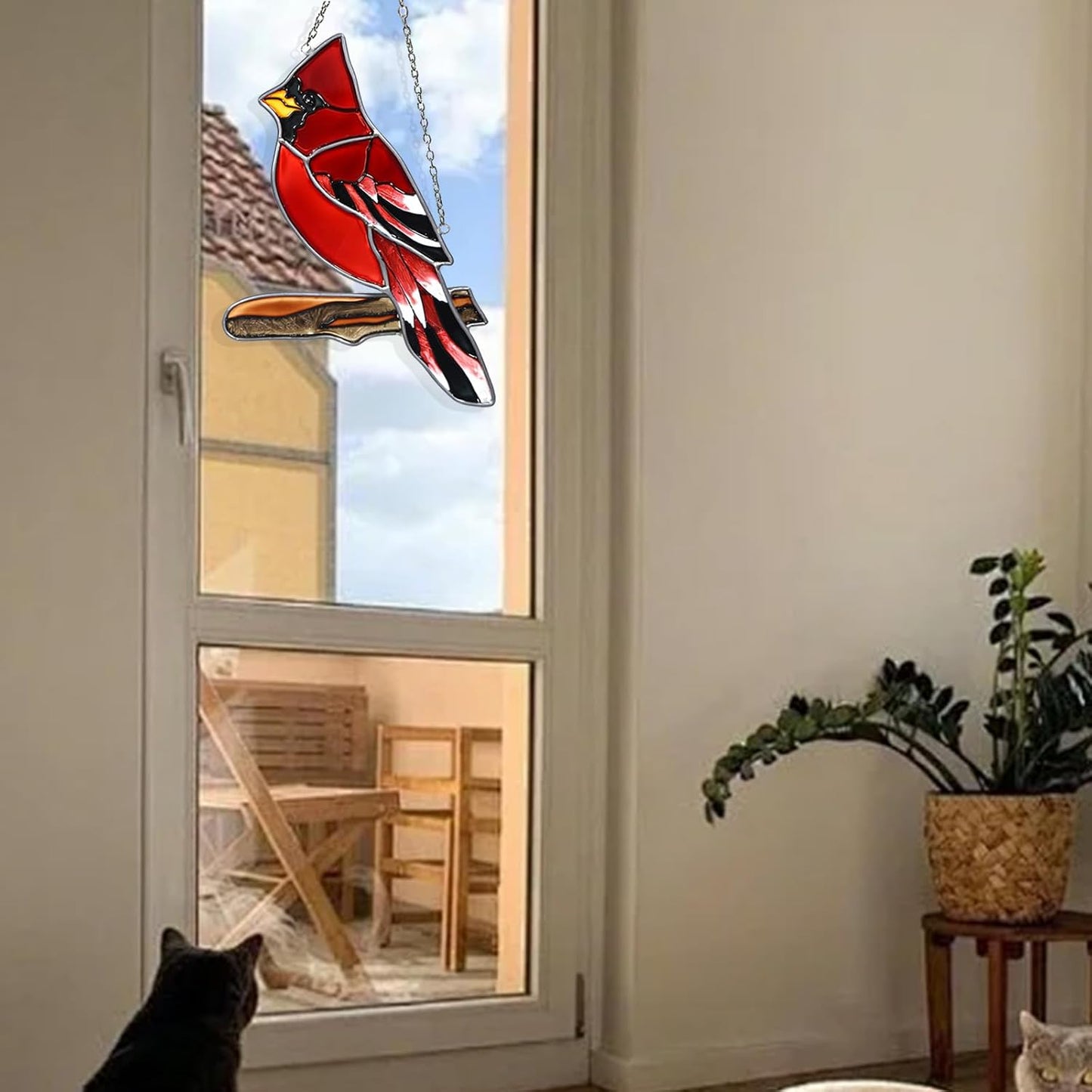 Red Cardinal Decor Stained Glass Bird Window Hanging Suncatcher for Window Decorations Ornament Farmhouse Cardinal Memorial Gifts on Branch for Bird Lovers Mom, Grandma