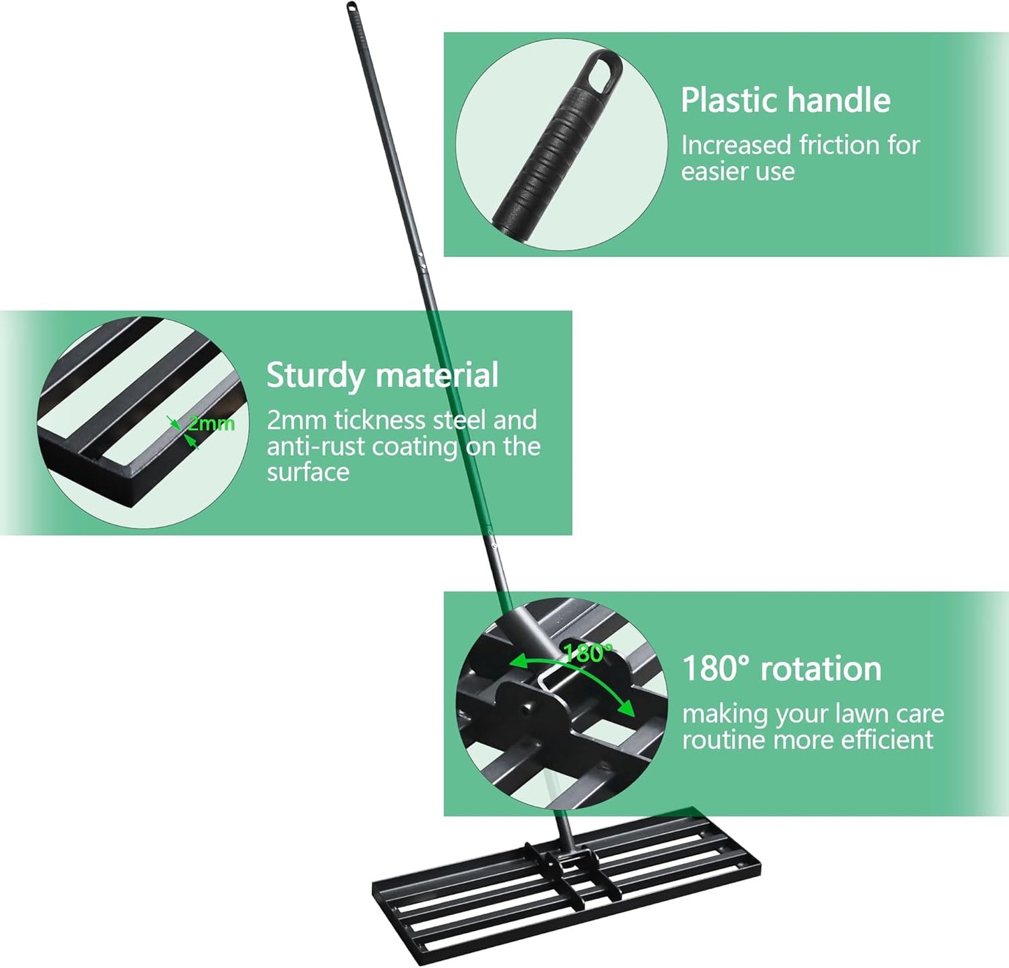 Clearance Lawn Leveling Rake 30 x 10 Inches for Gardening, Garden Rake for Lawn Heavy Duty with 78 Inches Handle, Lawn Leveling Tool for Yard, Backyard, Garden, Golf Couse, Farm, Pasture