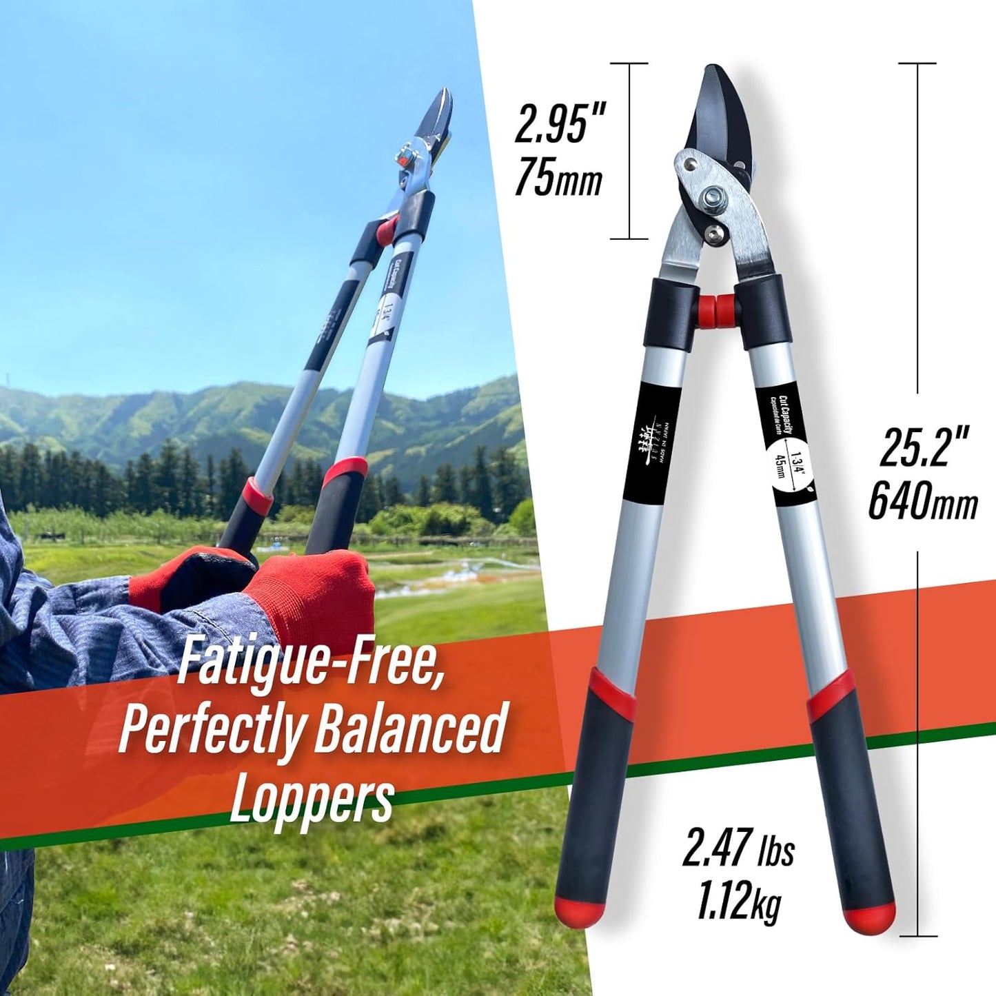 SUIZAN Bypass Hand Loppers 25" - Professional Japanese Branch Cutter Lightweight Compact Tree Trimmer Gardening Tools