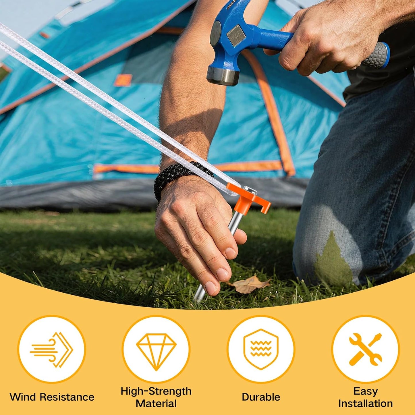 20 Pack Tent Stakes Heavy Duty, 9.84 Inch Rust-Proof Yard Stake Ground Stakes, Metal Tent Pegs for Camping Patio, Garden, Canopy, Grass, Outdoor (Orange)