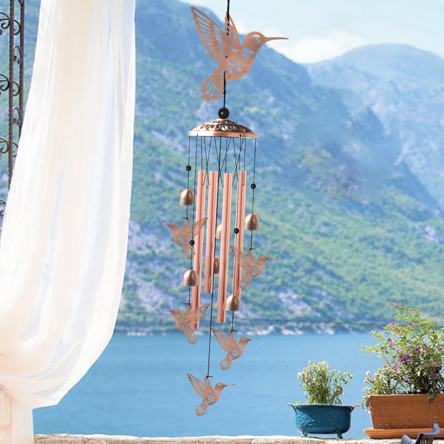 Brass Hummingbird Wind Chimes, Copper Wind-Chimes, Garden Decor, Gifts for Women, Gifts for Mom, Windchimes Outdoor, Memorial WindChimes, Wind Bell