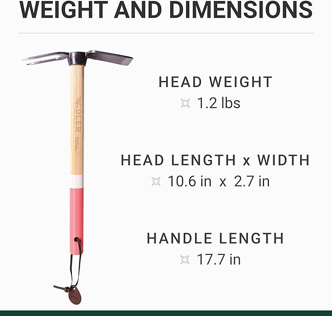 Adler - The Lily Garden Hoe, Heavy Duty Yard Tool Lawn Care, Loosening Soil, Weeding, and Digging, Steel Head 10.6 inches, Wood Handle 17.7 inches (Mocha)